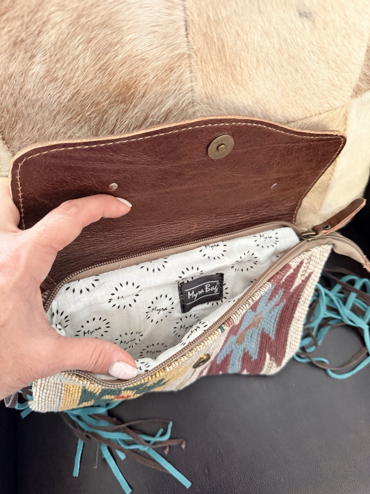 Lilo Hand-Tooled Bag With Fringe by Myra Bag