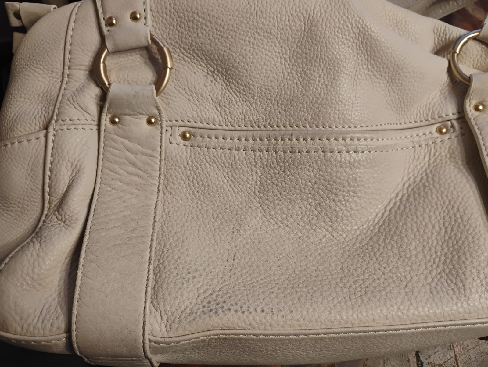Michael Kors Fulton White Pebbled Leather Studded Satchel Shoulder Bag MK Charm