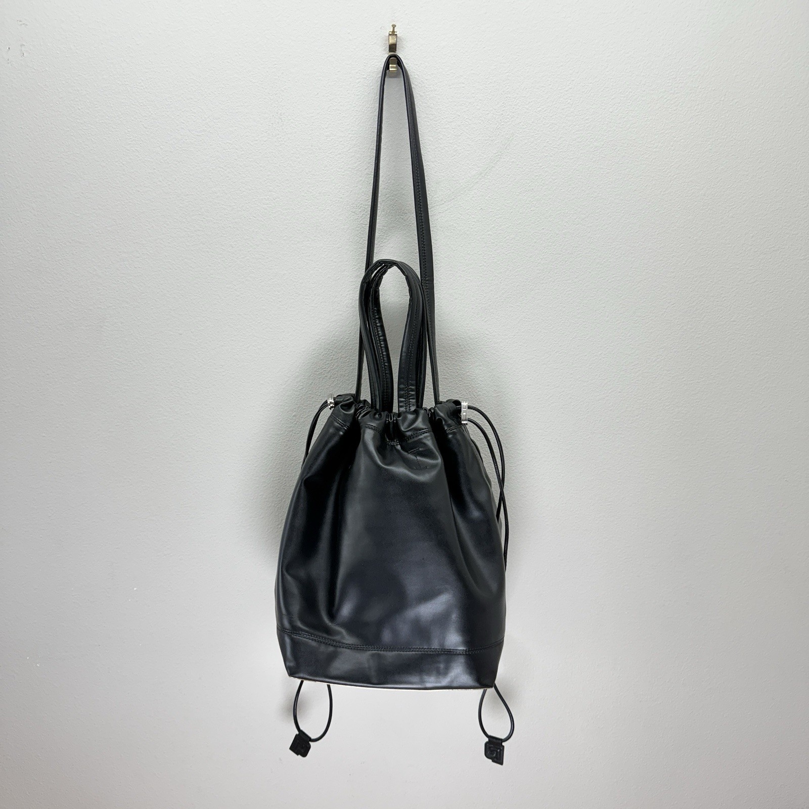 Paco Rabanne Bucket Bag Cinch Top Faux Leather Black Minimalist Quiet Luxury
