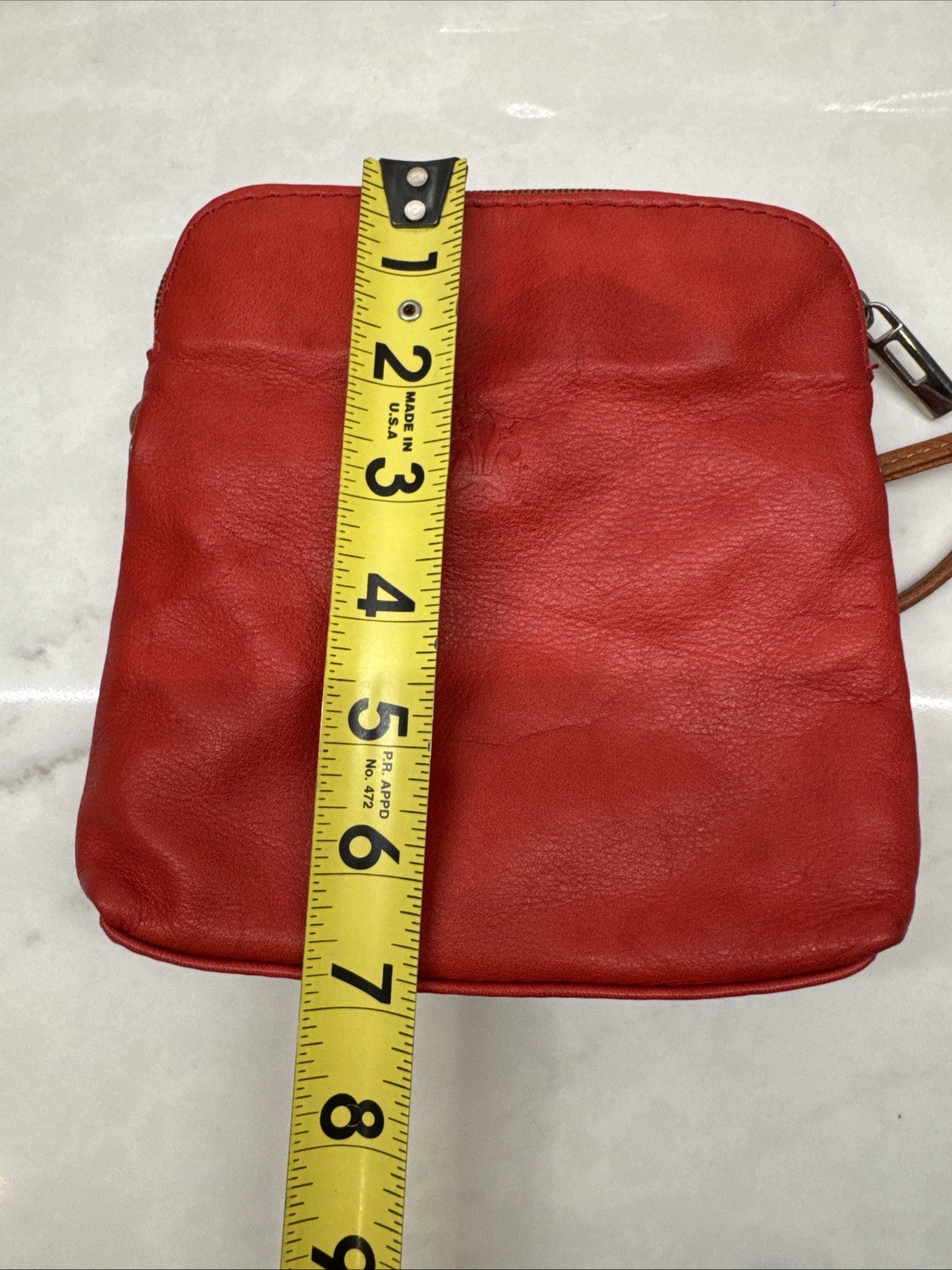 Small Red Leather Crossbody Purse With Brown Trim