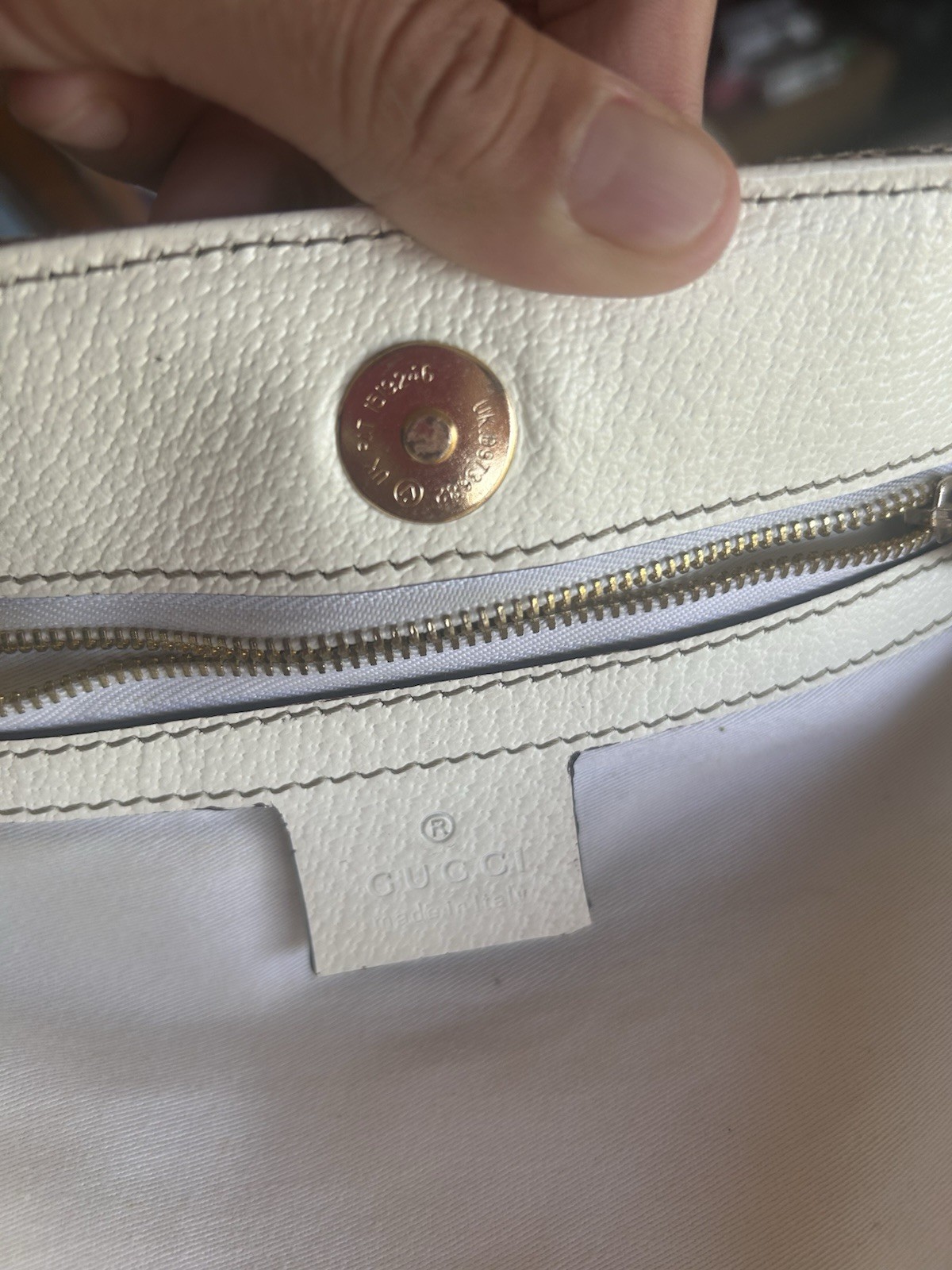 Gucci GG Pattern Satchel Top Handle Bag Beige Brown White Zip Double Handles