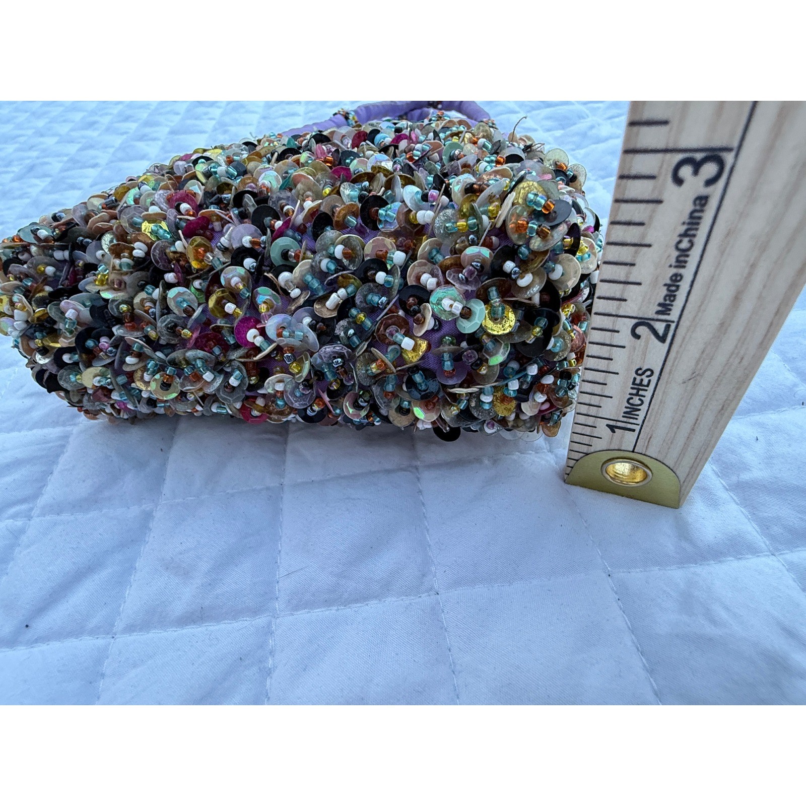 Kitschy Artsty Purple Beaded Sequin Mini Handbag Multi Color Embellished Purse