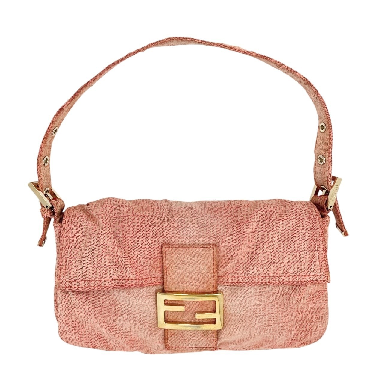 FENDI Vintage Zucchino Monogram Mamma Baguette Shoulder Bag Orange Pink Gold