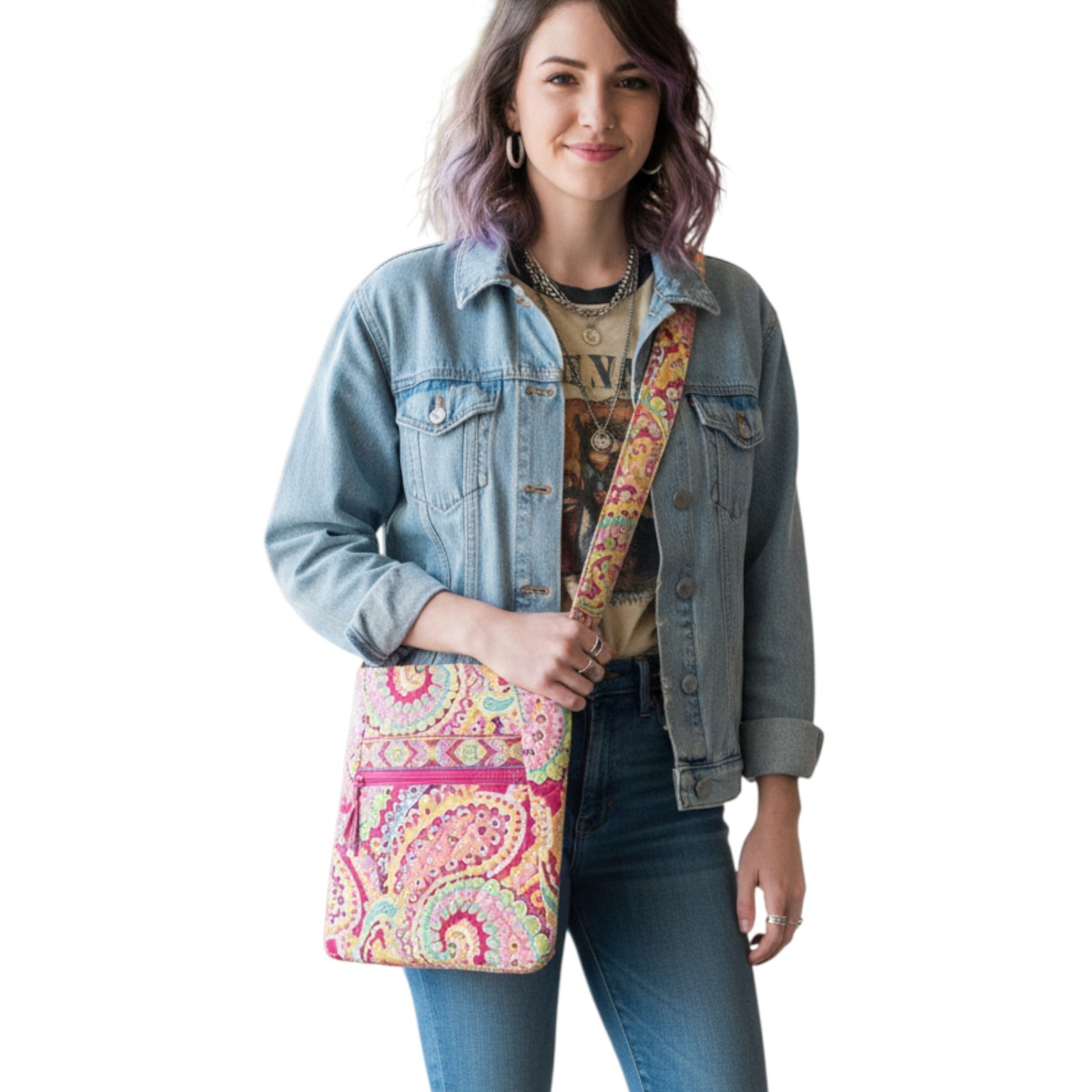 Vera Bradley Capri Melon Pink Paisley Hipster Cross Body Shoulder Travel 11×10