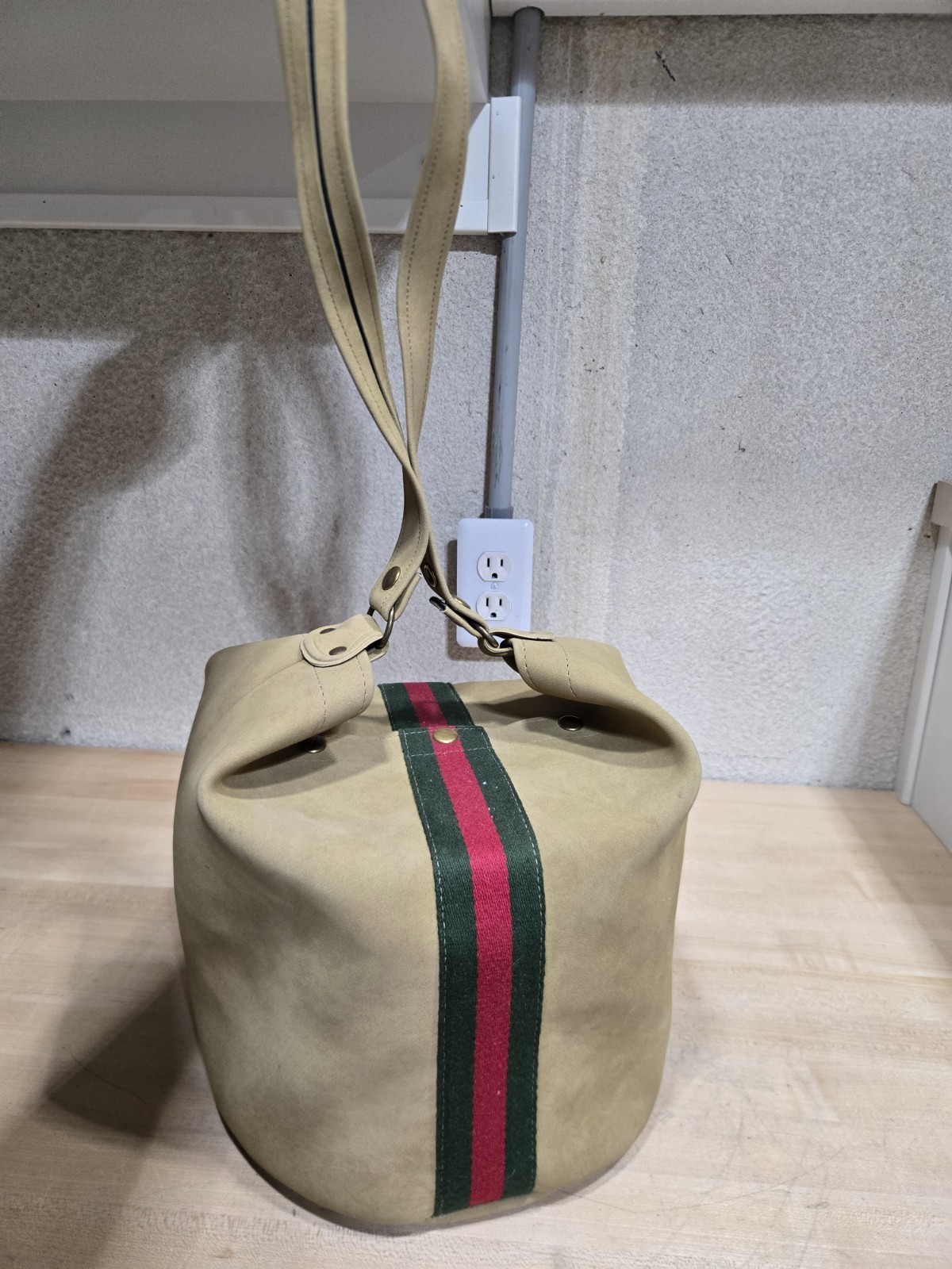 Vintage Web Stripe Suede Bag Drink Cooler Beach 70s RCIA Hawaii Shoulder Strap