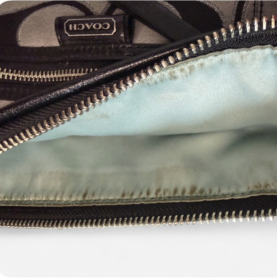Coach Signature Logo Gray Black Metallic Crossbody Bag Zip Closure
