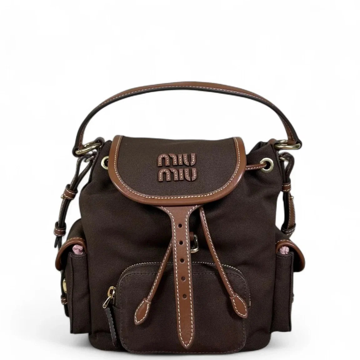 Miu Miu Backpack Espresso Brown Brown Canvas Calfskin (dh071726d0r)