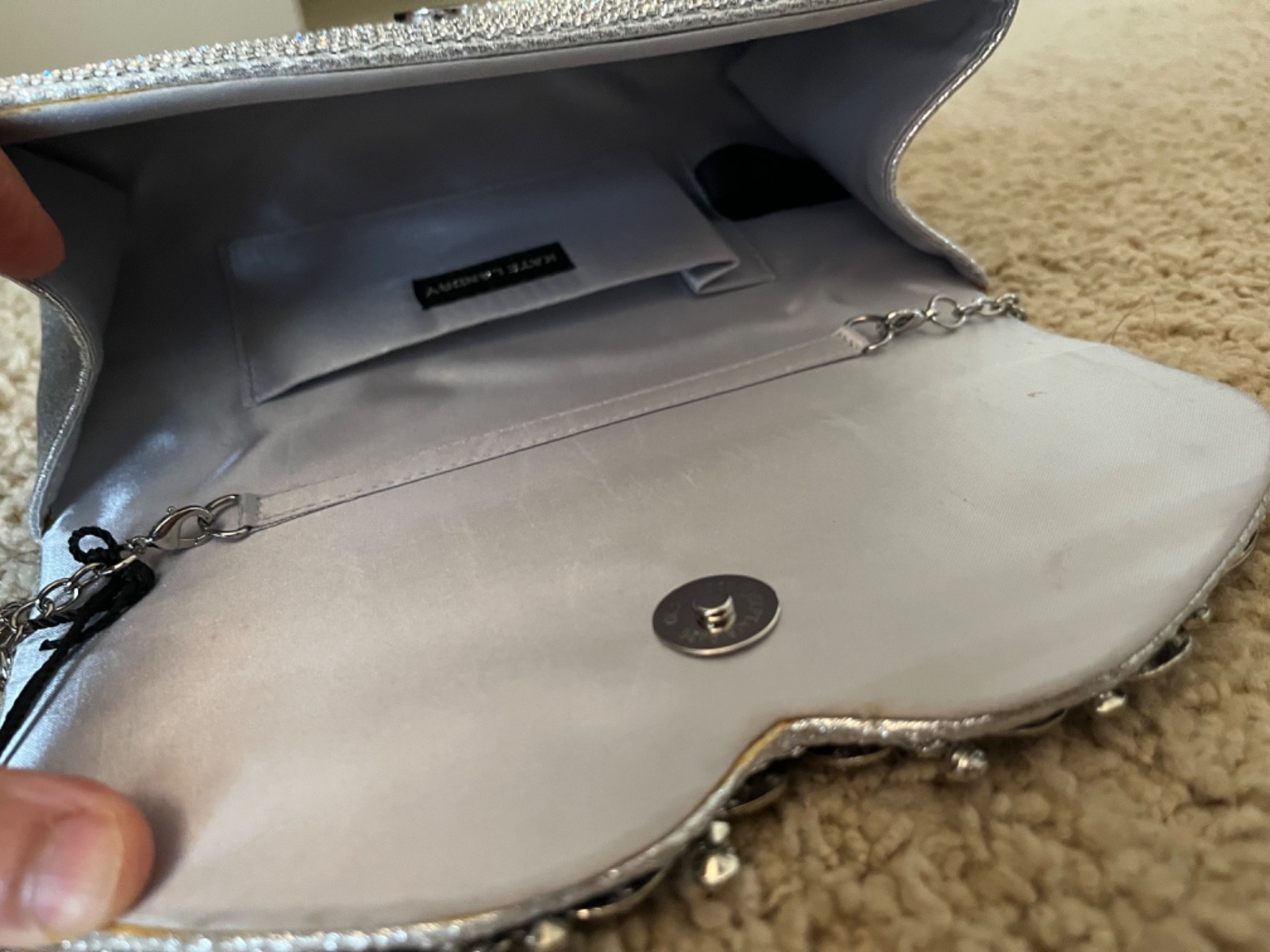 Kate Landry handbag evening Silver formal wedding clutch