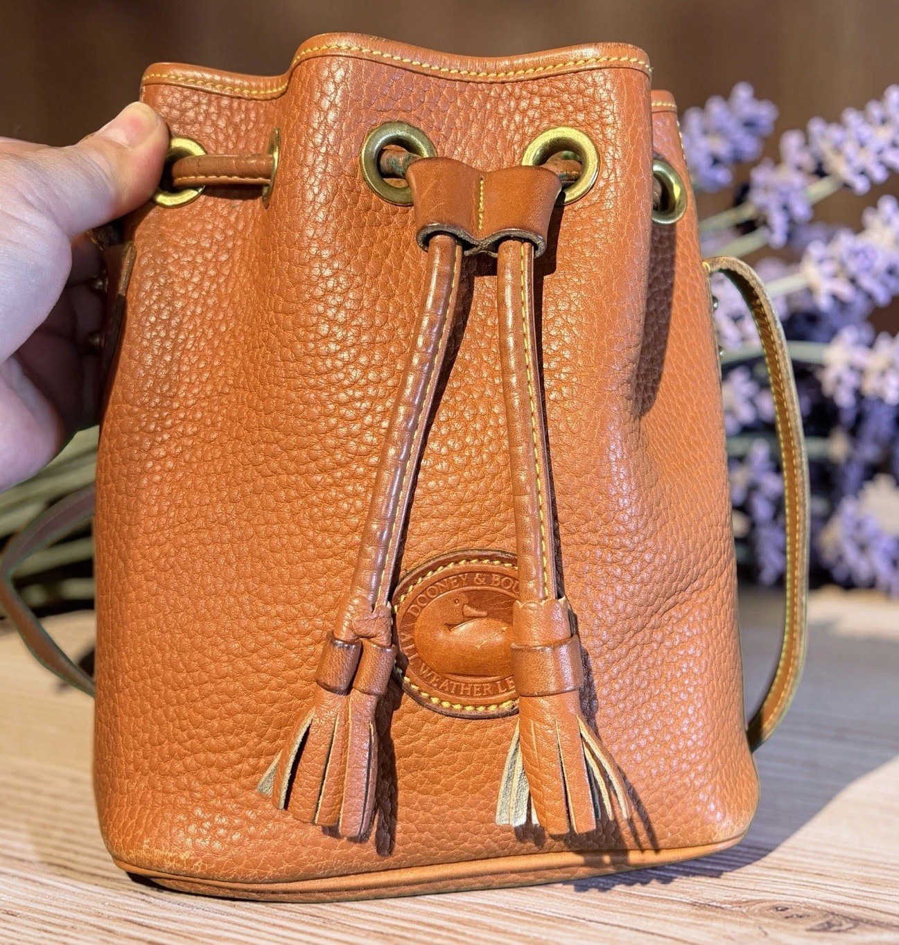 Dooney Bourke Brown Vintage R134 Mini Bucket Drawstring Shoulder Bag Leather