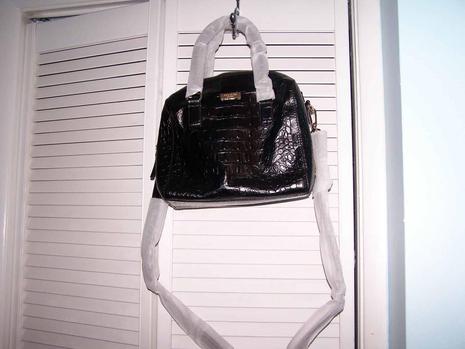 NWT KATE SPADE RIALTO PLACE ALESSA BLACK CROCO-EMBOSSED LEATHER SATCHEL BAG