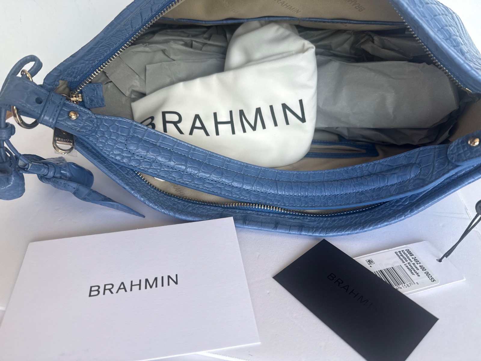 Brahmin Kathleen Rose Large Shoulder Bag Reggata Keepsake Blue Melbourne Leather