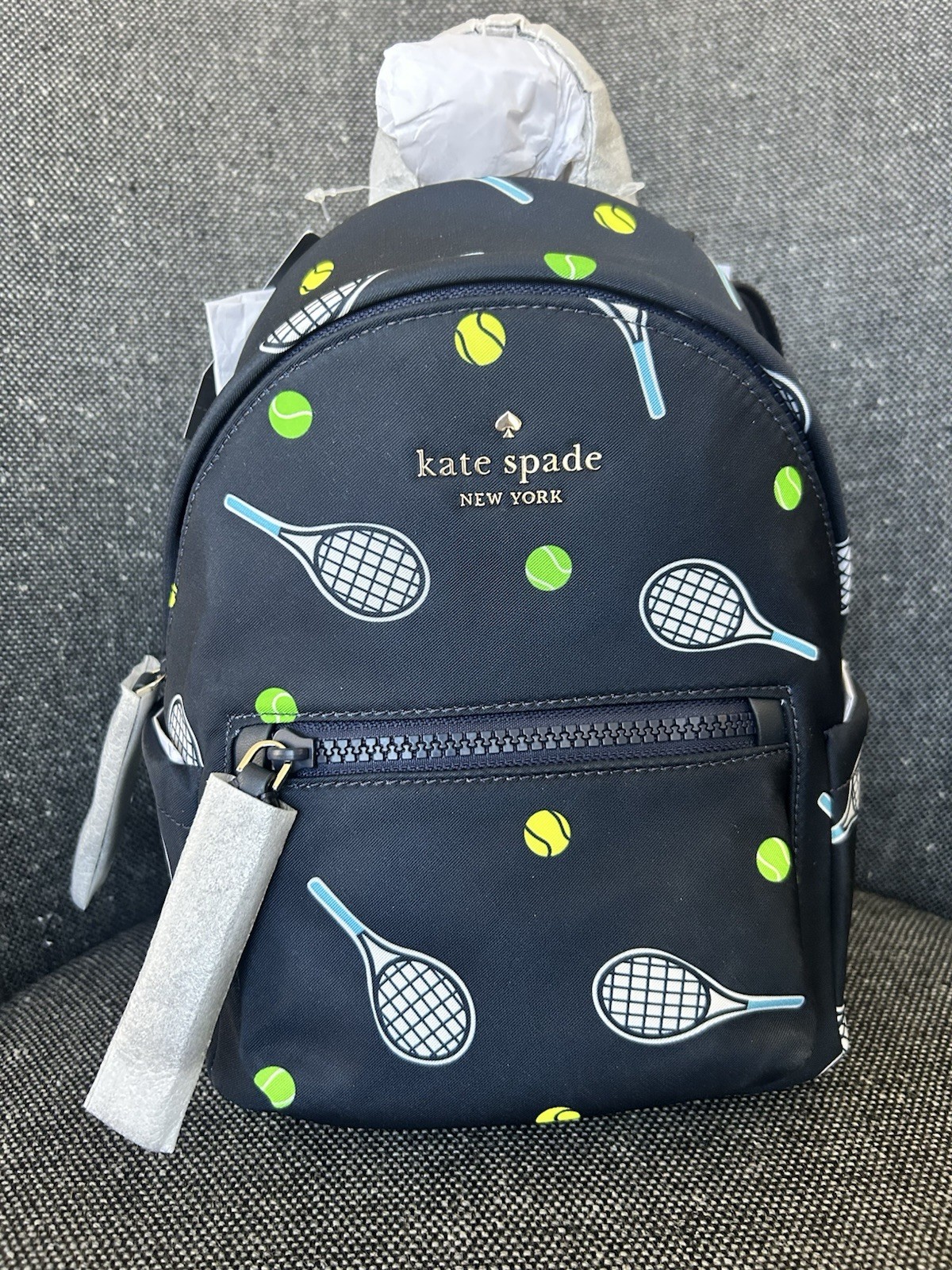 Kate Spade CHELSEA Tennis Racquet and Ball Printed Mini Backpack KF356 New KS6