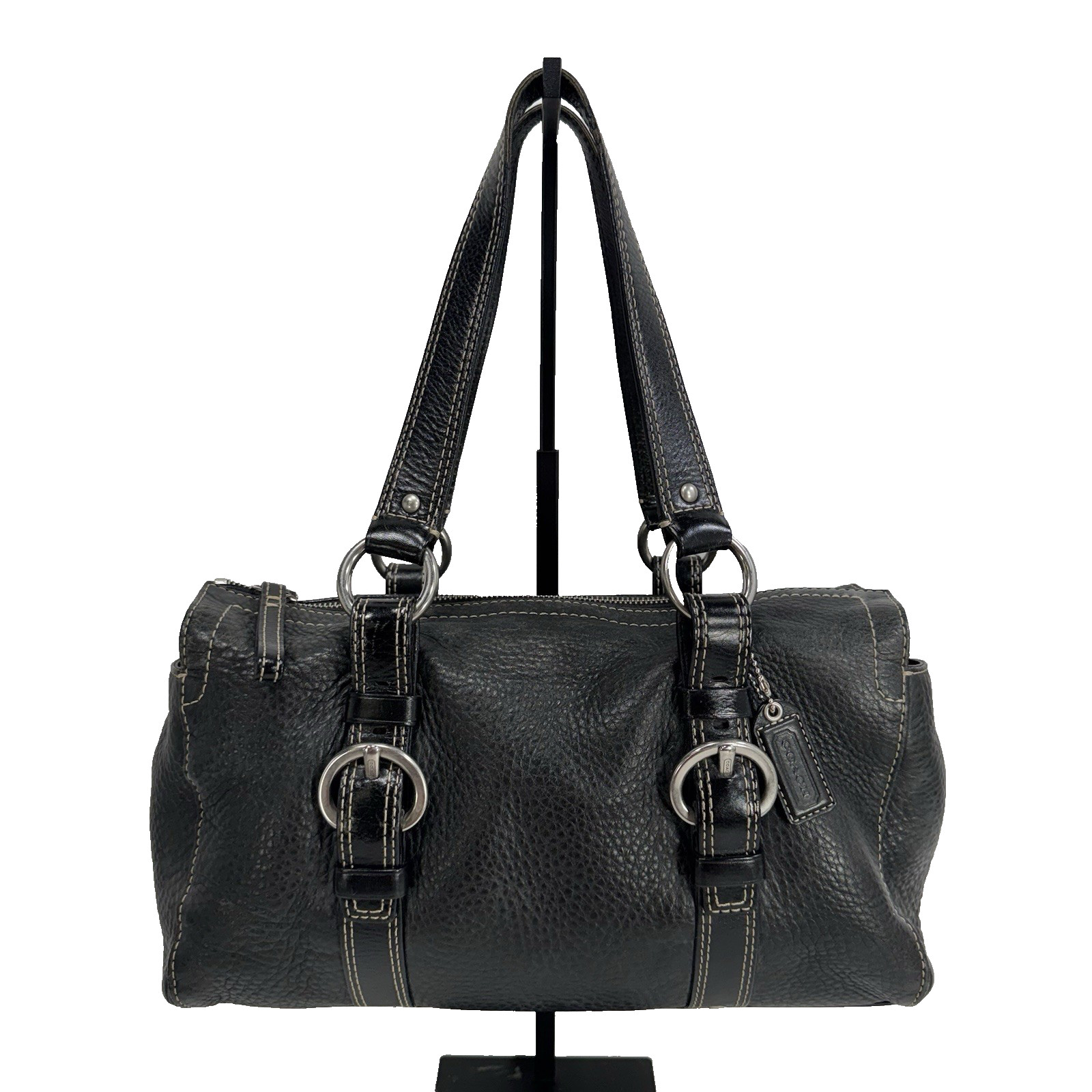 Coach Chelsea Black Pebbled Satchel Silver Hardware Double Handles F10887