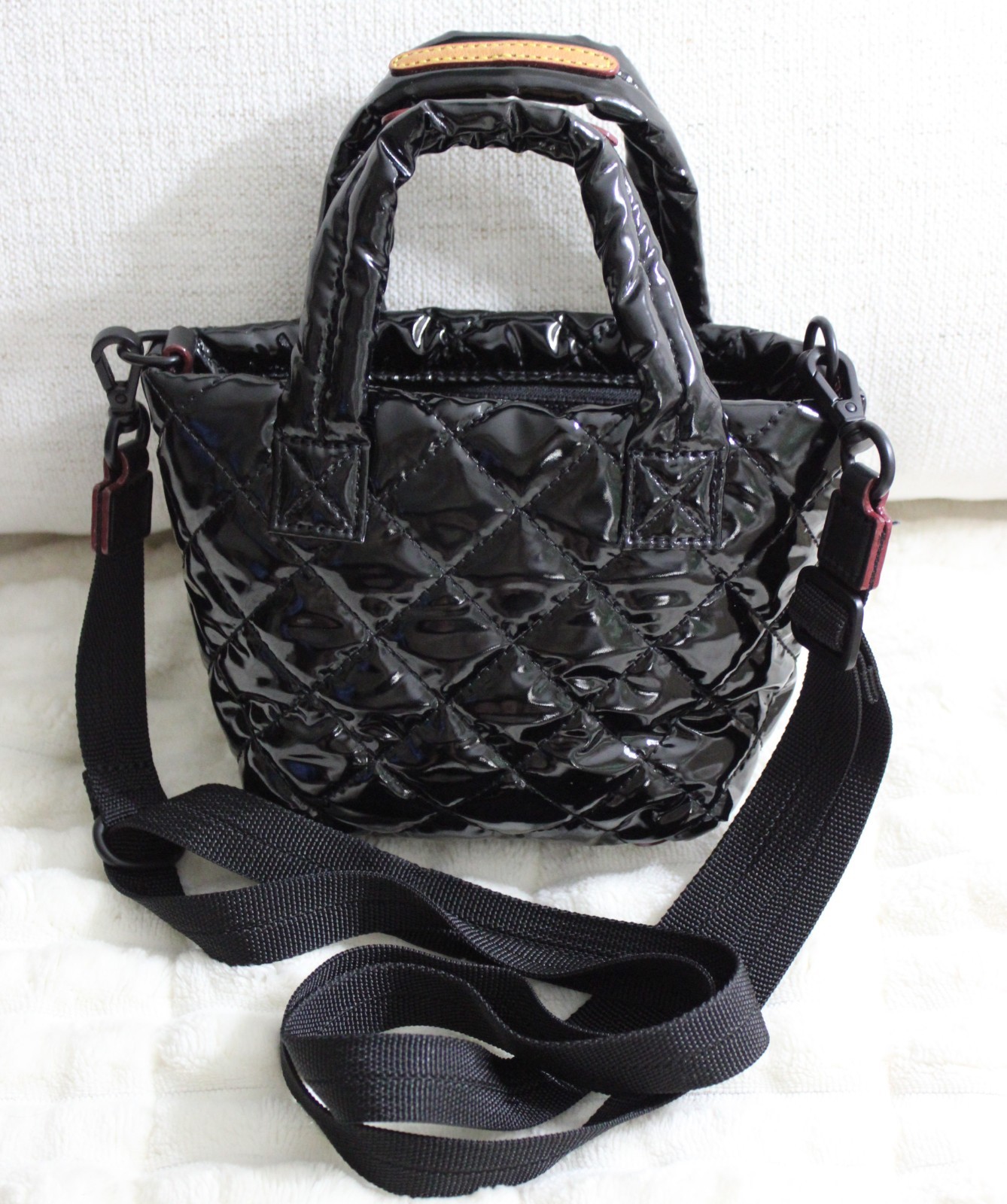 MZ Wallace Petite Mini Metro Tote Deluxe Black Lacquer Crossbody Bag Purse NWT