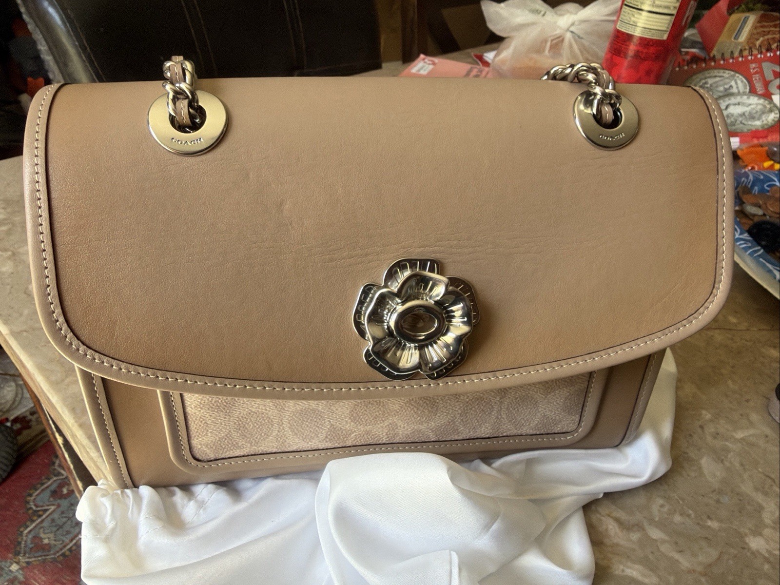 Mint COACH Parker Signature Chain Rose 👍 Leather Shoulder Bag 👀