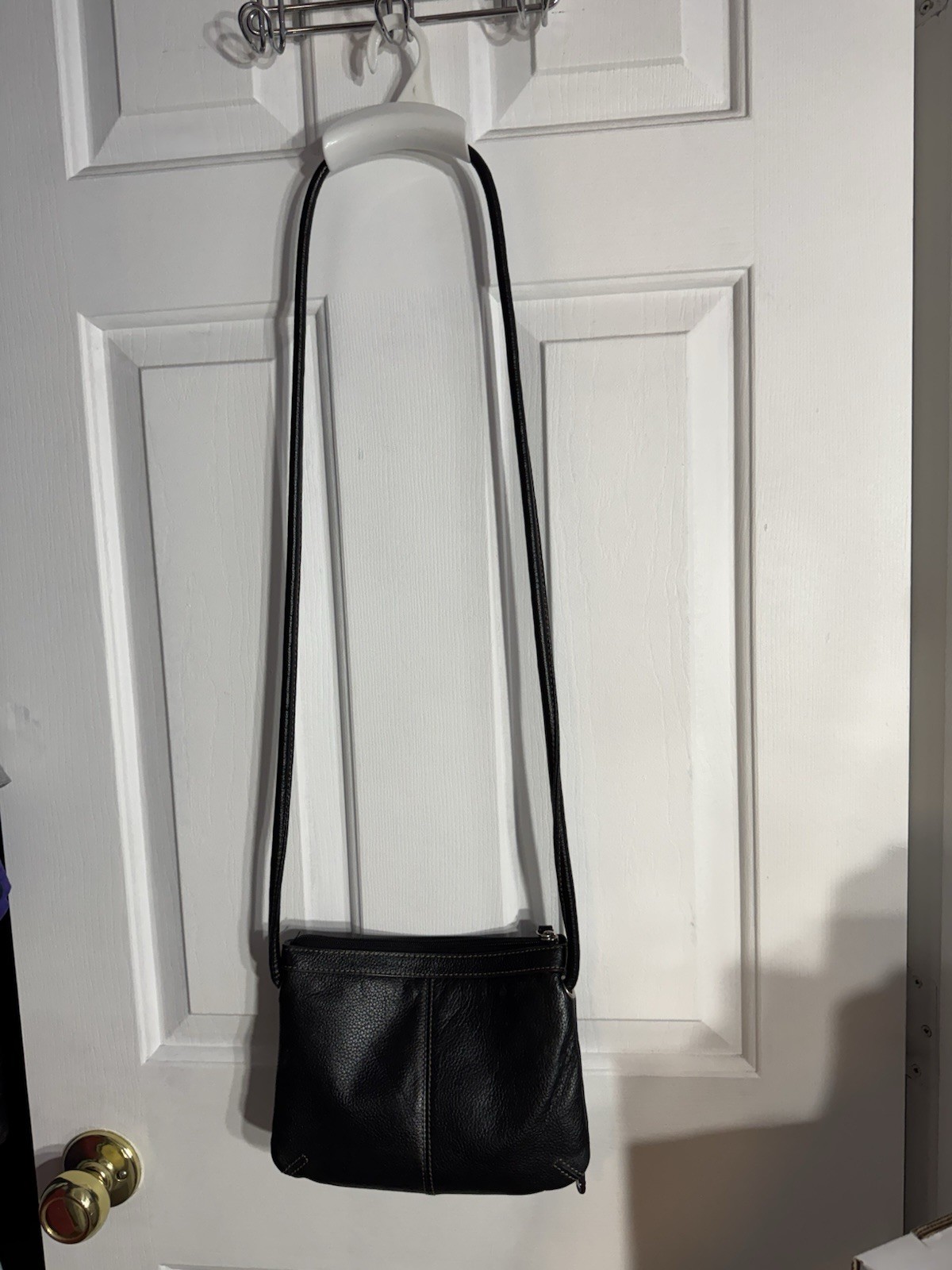 Tignanello Black Pebbled Leather Crossbody Bag White Accent Stitching & Logo