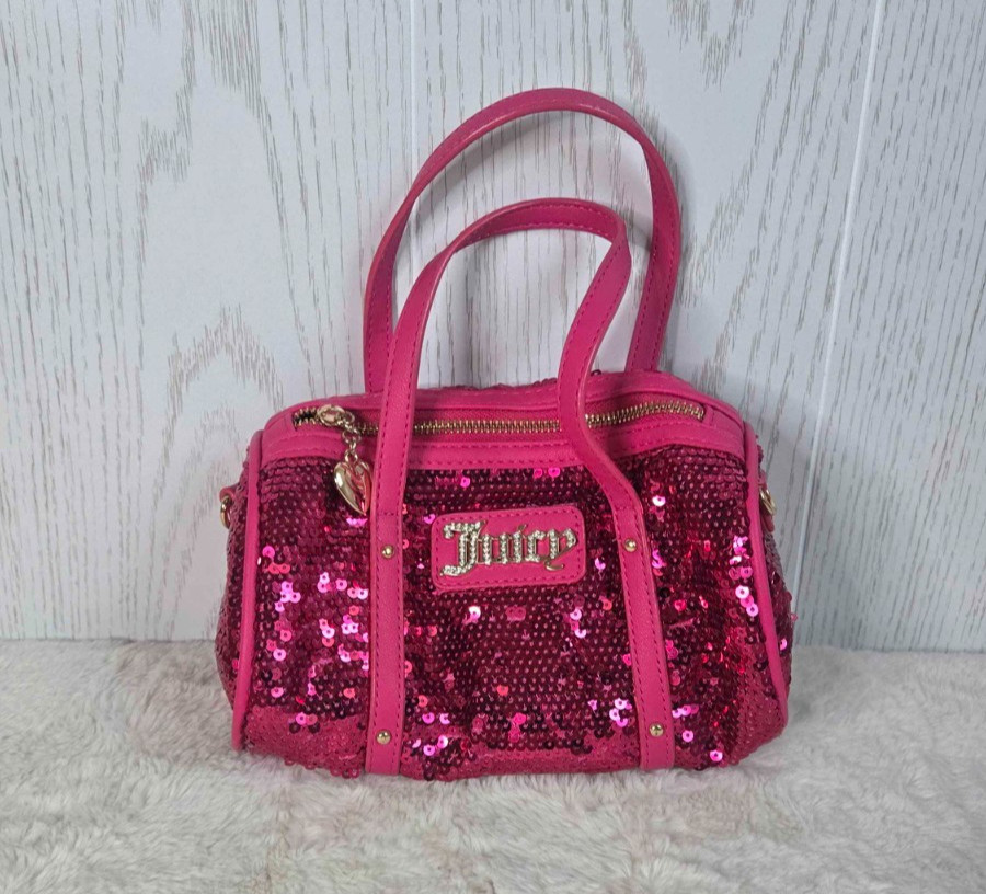 Juicy Couture Hot Pink “Queen of Everything” Mini Sequin Crossbody Barrel Bag