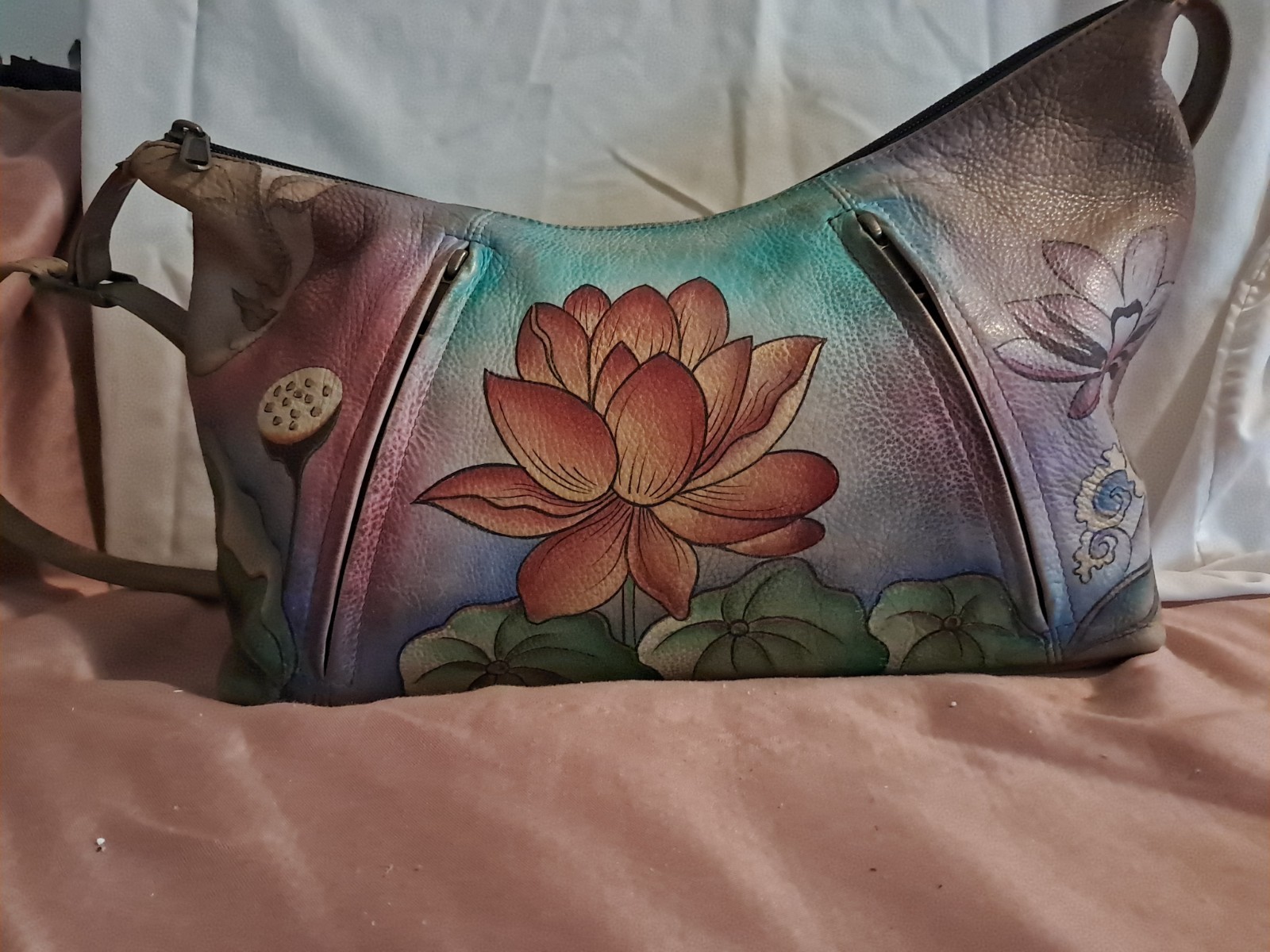ANUSCHKA Bag Hand Painted Leather Floral Flowers Handbag Boho Artsy