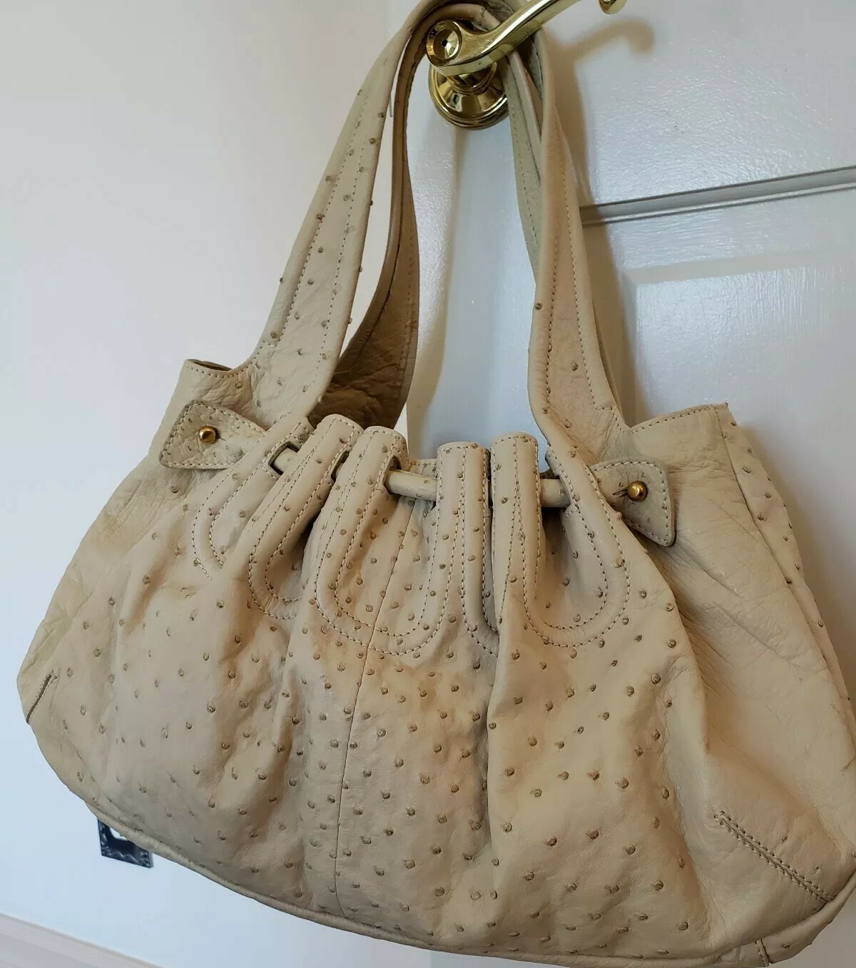Sergio Rossi Handbag with Pochette OFFWhite Ostrich Skin Shoulder Bag & Pouch