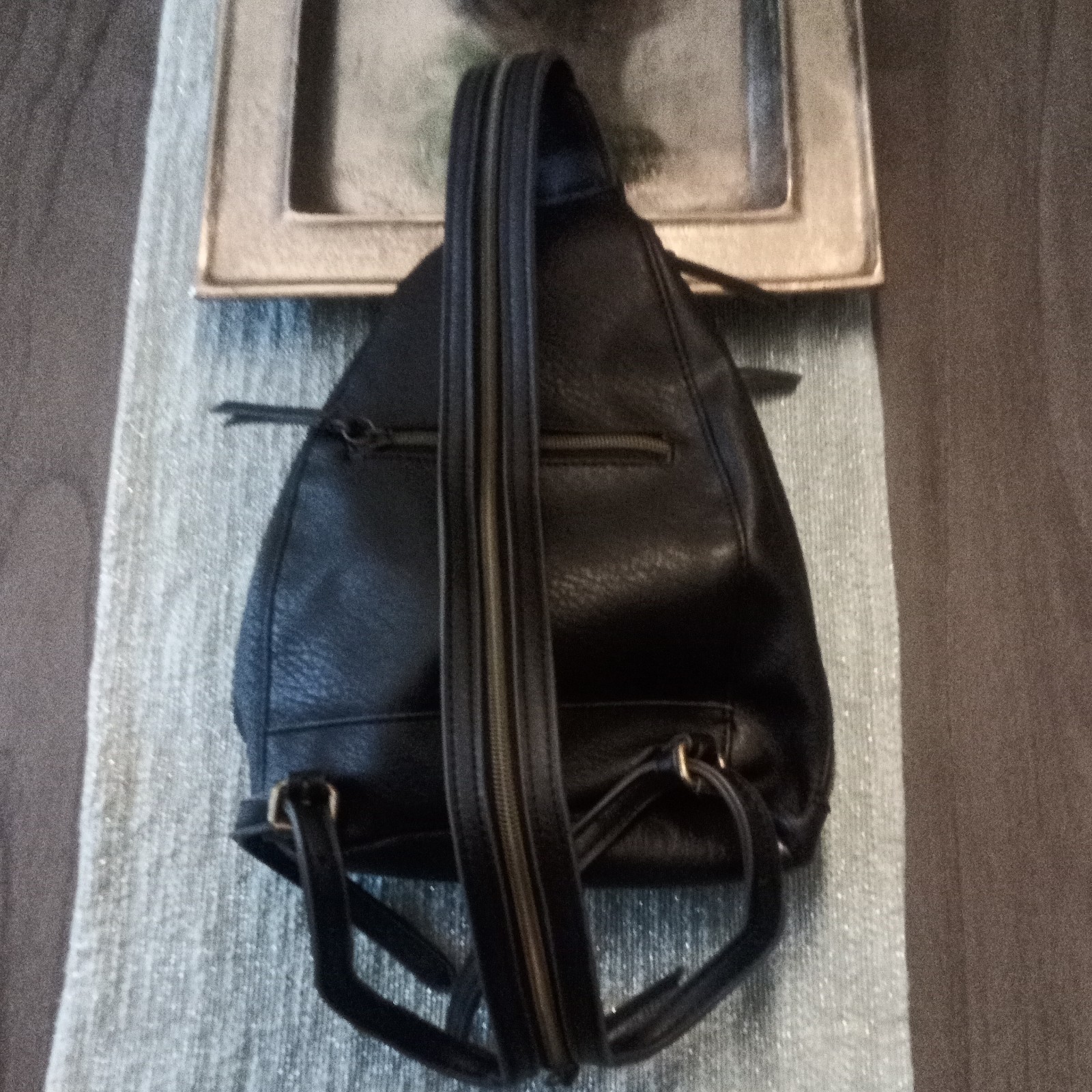 Black Pebbled Triangle Backpack Zip Closure Adjustable Strap Outer Pockets