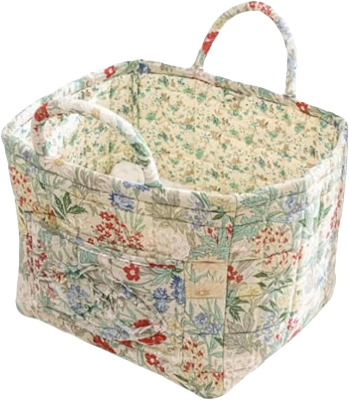 Boho Fabric Storage Basket, Square-Shaped Tote Bag with Compartments