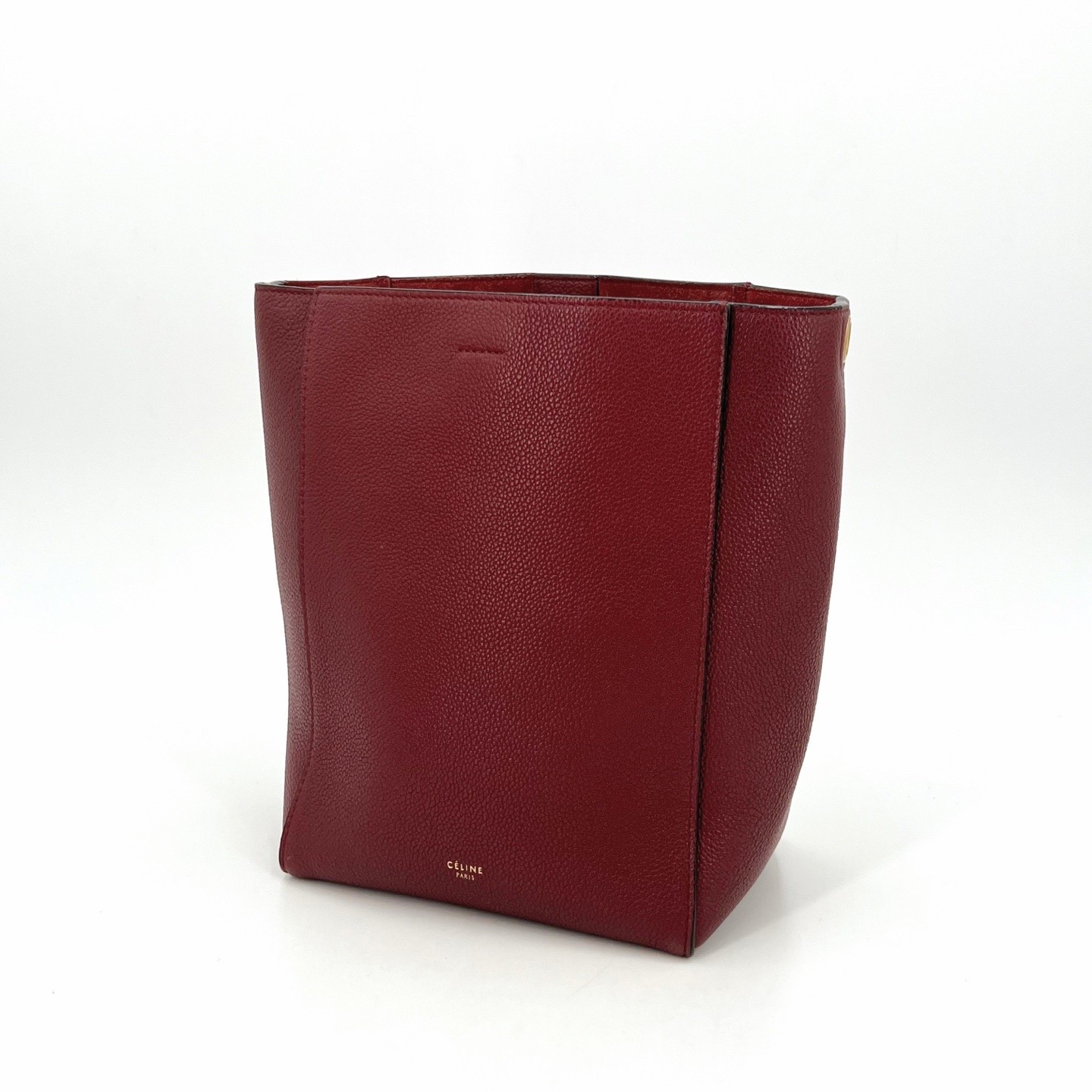 AUTH Celine Sangle Small Bucket Bag Wine Red Calfskin Shoulder tote Bag