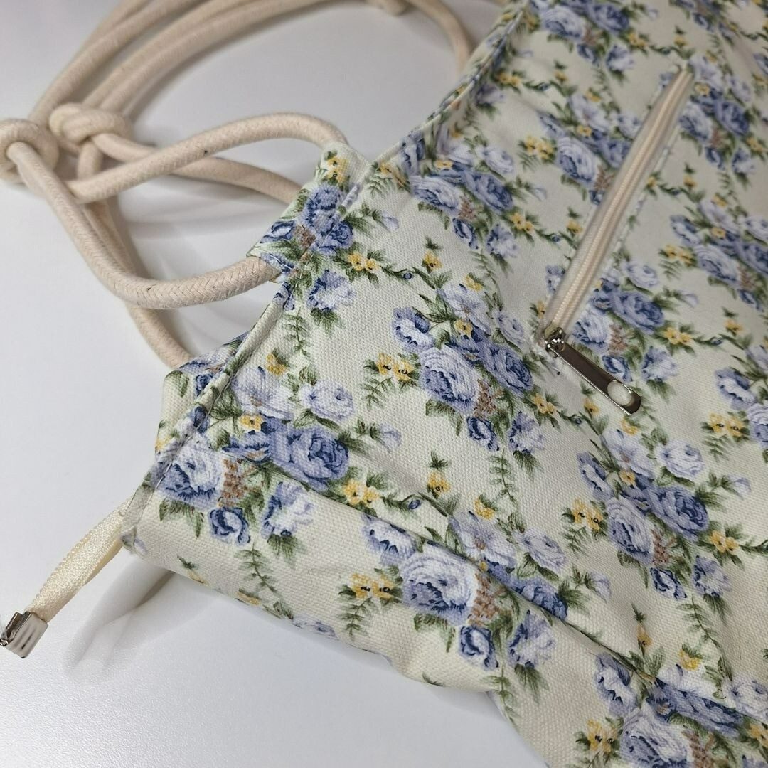 Canvas Bag Rope Handle Large 18 Inch Wide Floral Beach Farm Country Style