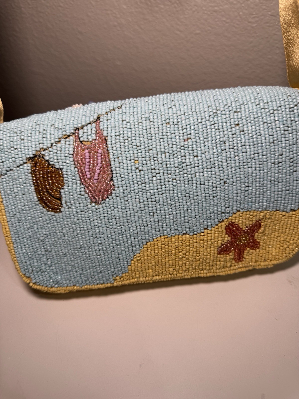 Beaded Coastal Purse Beach Scene Handbag Starfish Seashell Resort Vacation