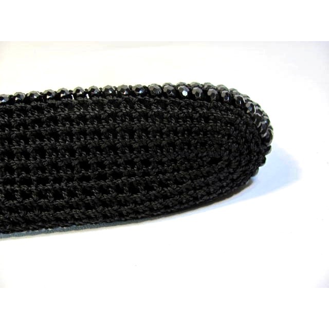 Crochet Black Beaded Elegant Evening Coin Purse Small Beautiful