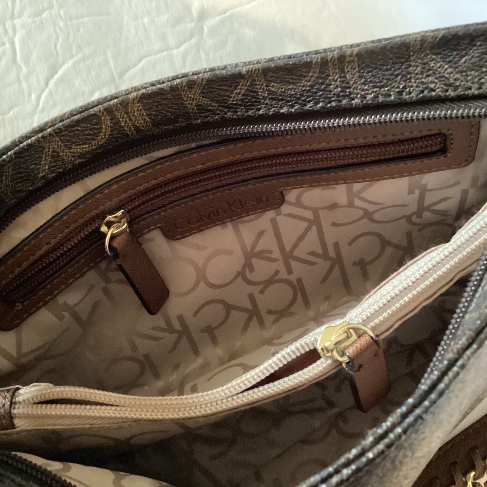 CALVIN KLEIN SHOULDER BAG LOGO PATTERN BRAIDED CHAIN HANDLE