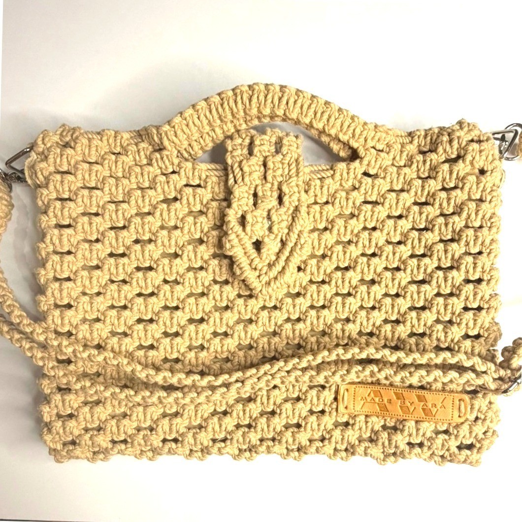 Macrame Crossbody Bag Tan Boho Indie Festival Woven Handmade Art To Wear Purse