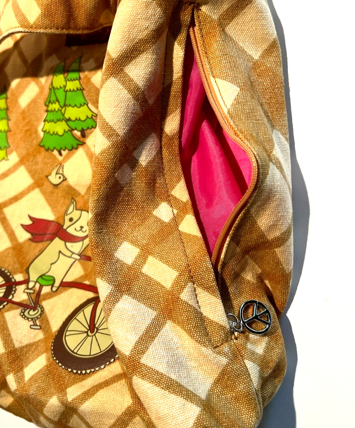 BUNGALOW 360 Yellow Plaid Bag DOG CAT BICYCLE Forest REVERSIBLE CANVAS TOTE