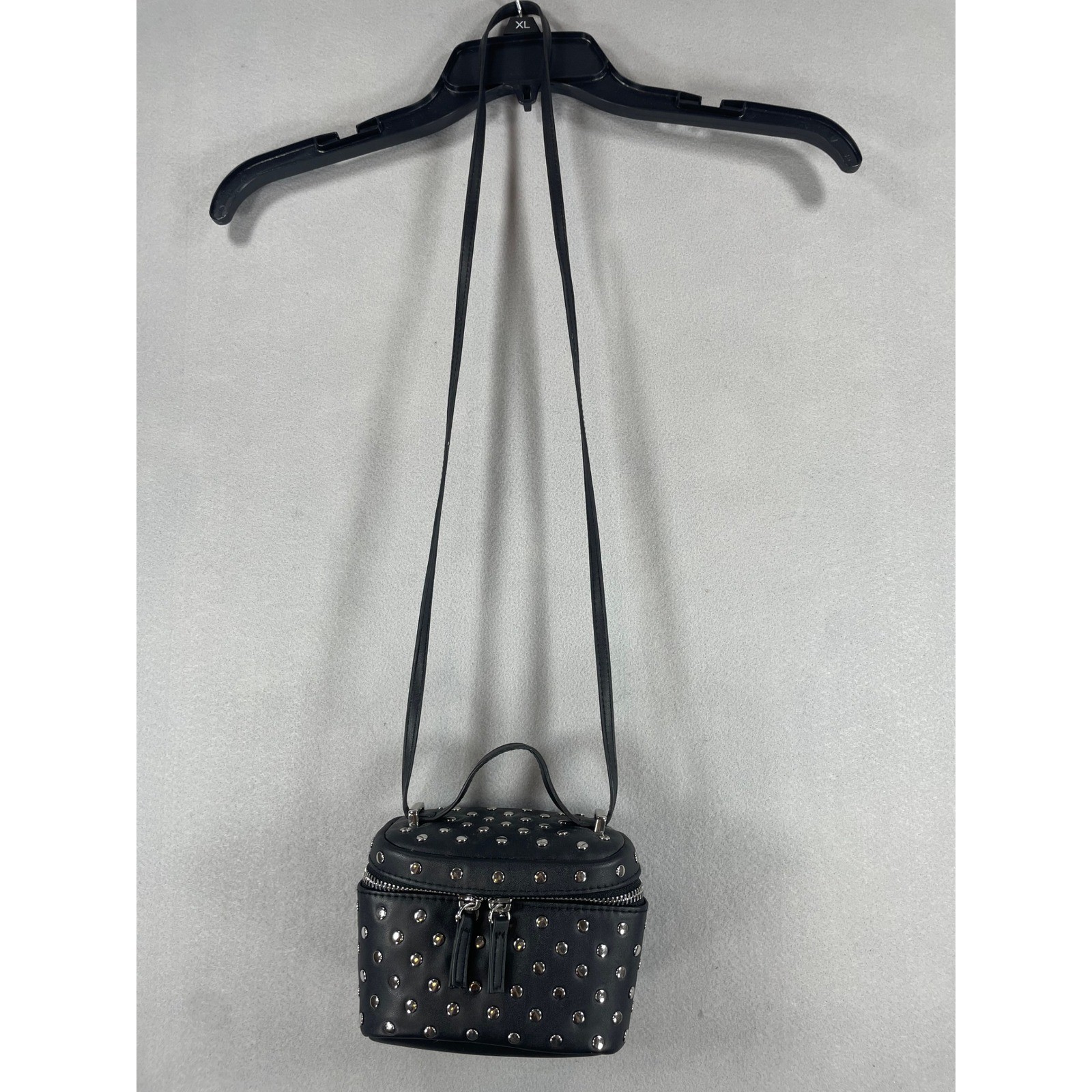 H&M Black Faux Leather Studded Vanity Crossbody Bag Mini Box Trunk Punk Edgy