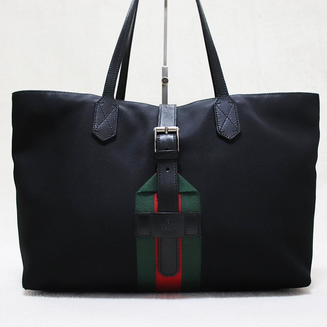 Authentic Gucci Sherry Line Tote Bag 13in Leather Canvas Unisex Casual Stylish