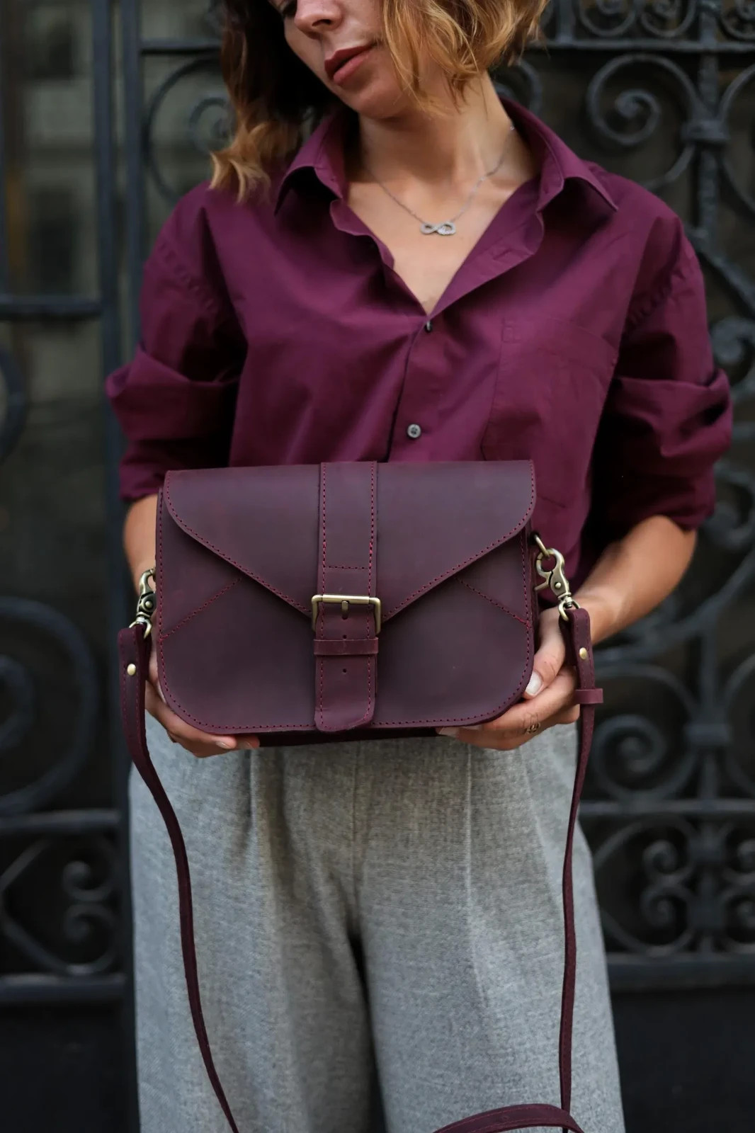 Burgundy Leather Satchel Messenger Bag | Small Crossbody Handbag | Perfect Gift