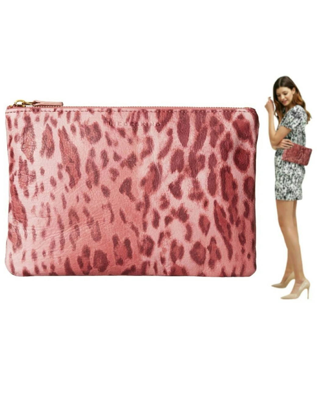 NWT Liebeskind Benita Vintage Leather Clutch/Cosmetic Bag, Leo Powder -FREE S&H!