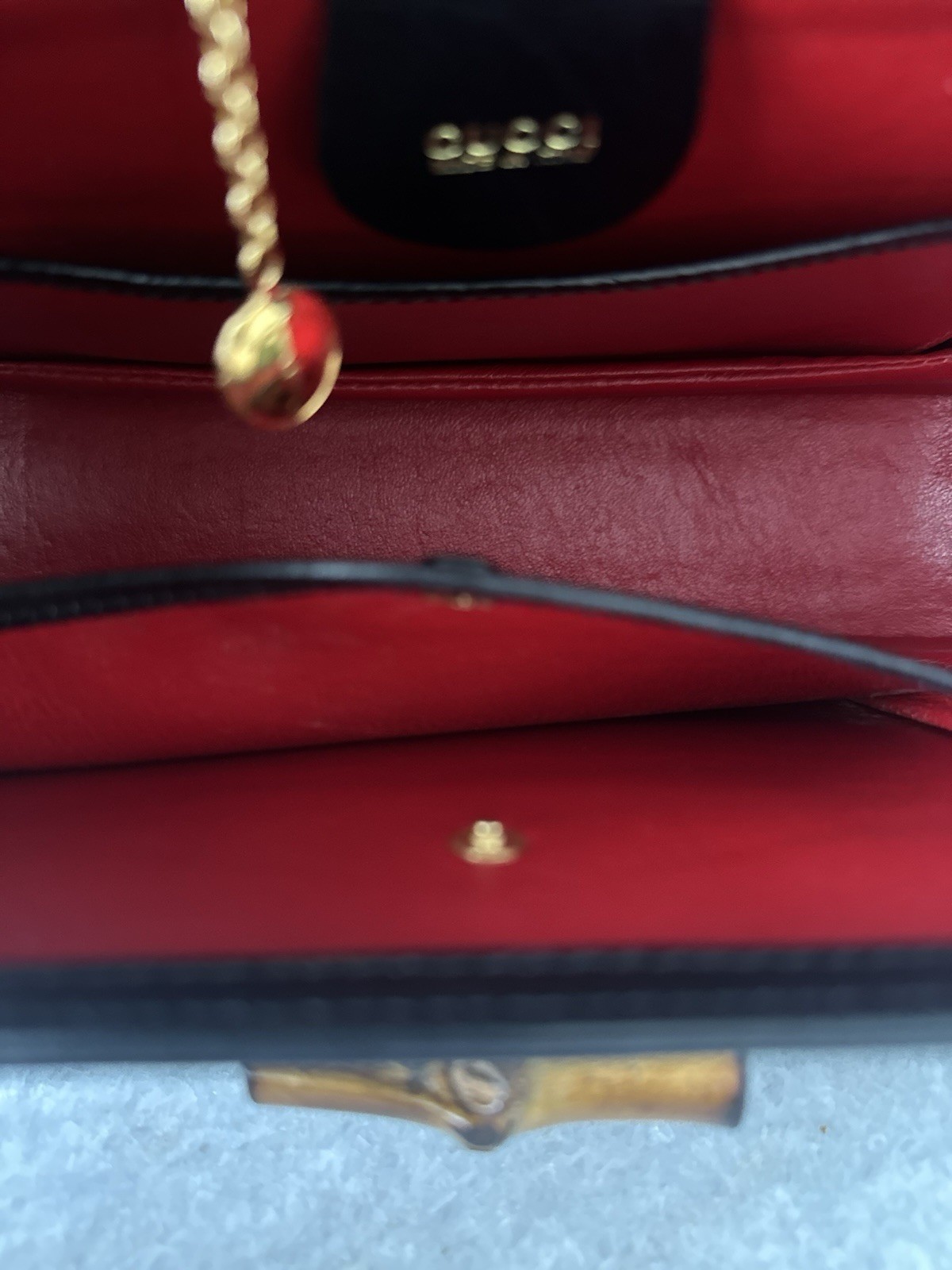 Gucci Vintage Bamboo Handle w/ Red Lining Vintage- D ring for Detachable Strap