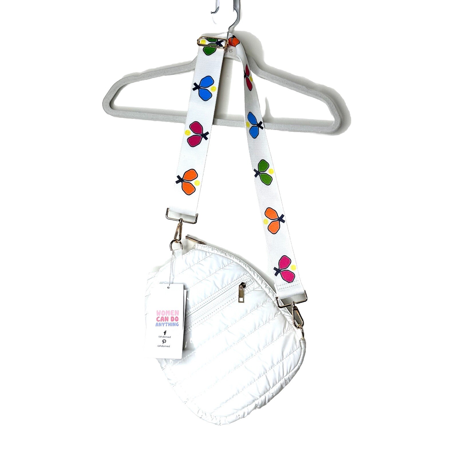Womens Ah Dorned Shoulder Crossbody Bag Purse Tennis Racquet Puff Purse NEW