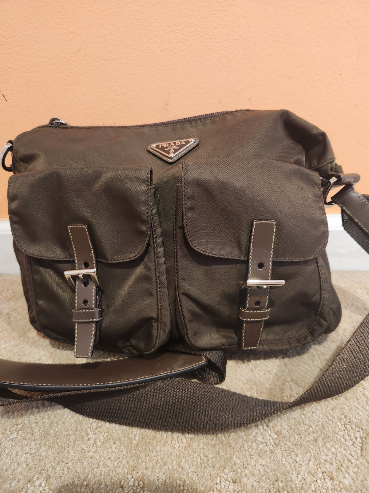 PRADA Tessuto Khaki Nylon Unisex Crossbody Messenger or Shoulder Bag