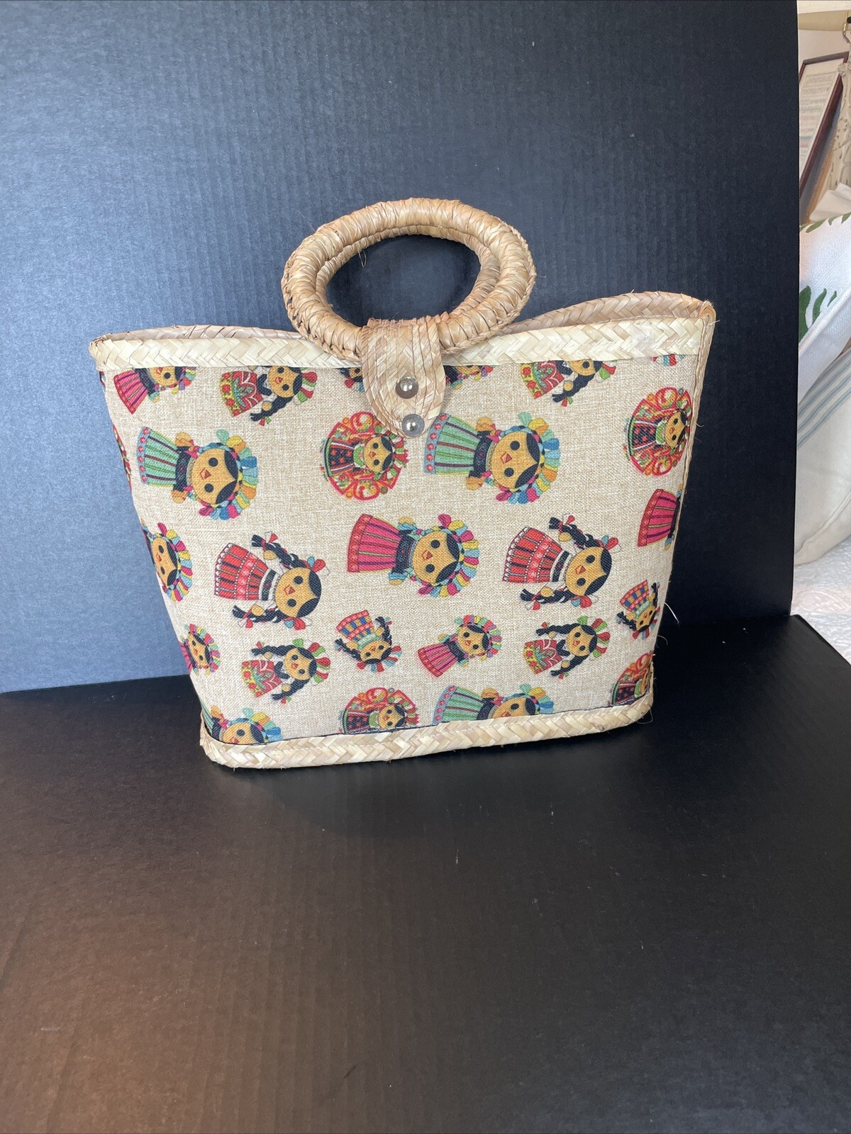 Rattan Purse Bag Folk Art Children/Dolls Made In Mexico 11 1/2″ X 15” Boho