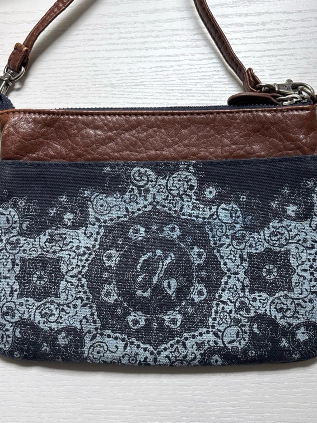 Aeropostale Crossbody Wristlet Brown & Denim Patterned 7.75”Women’s Shoulder Bag