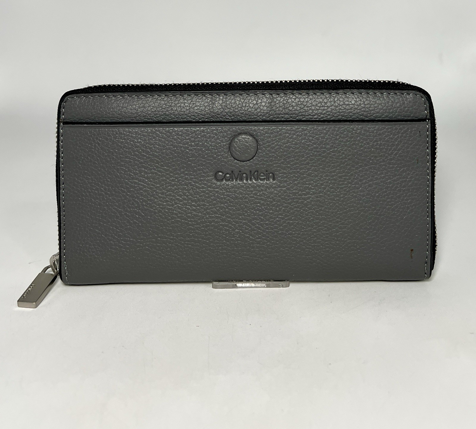 Calvin Klein Dark Gray Leather Zip Around Continental Wallet