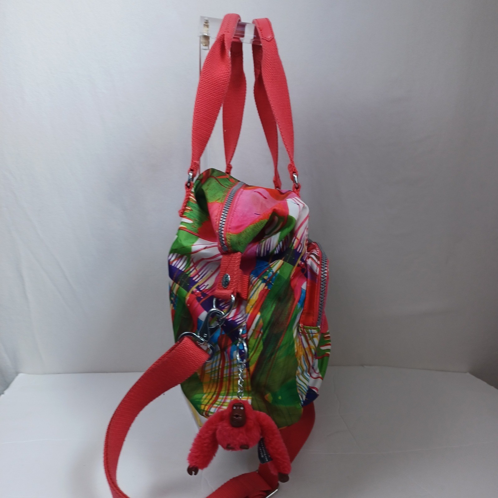 Kipling Defea Satchel Bag Multicolor Abstract Splatter Nylon Crossbody Handbag
