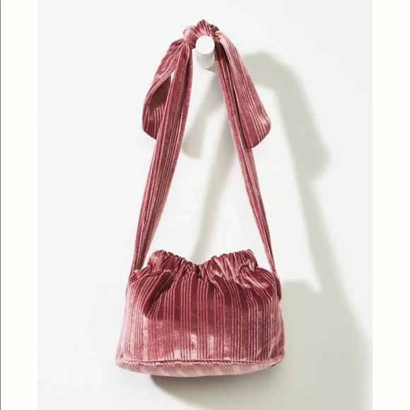 Anthropology Remi Reid Goldie Shoulder Bag Pink Ribbed Velvet Ethically Sourced