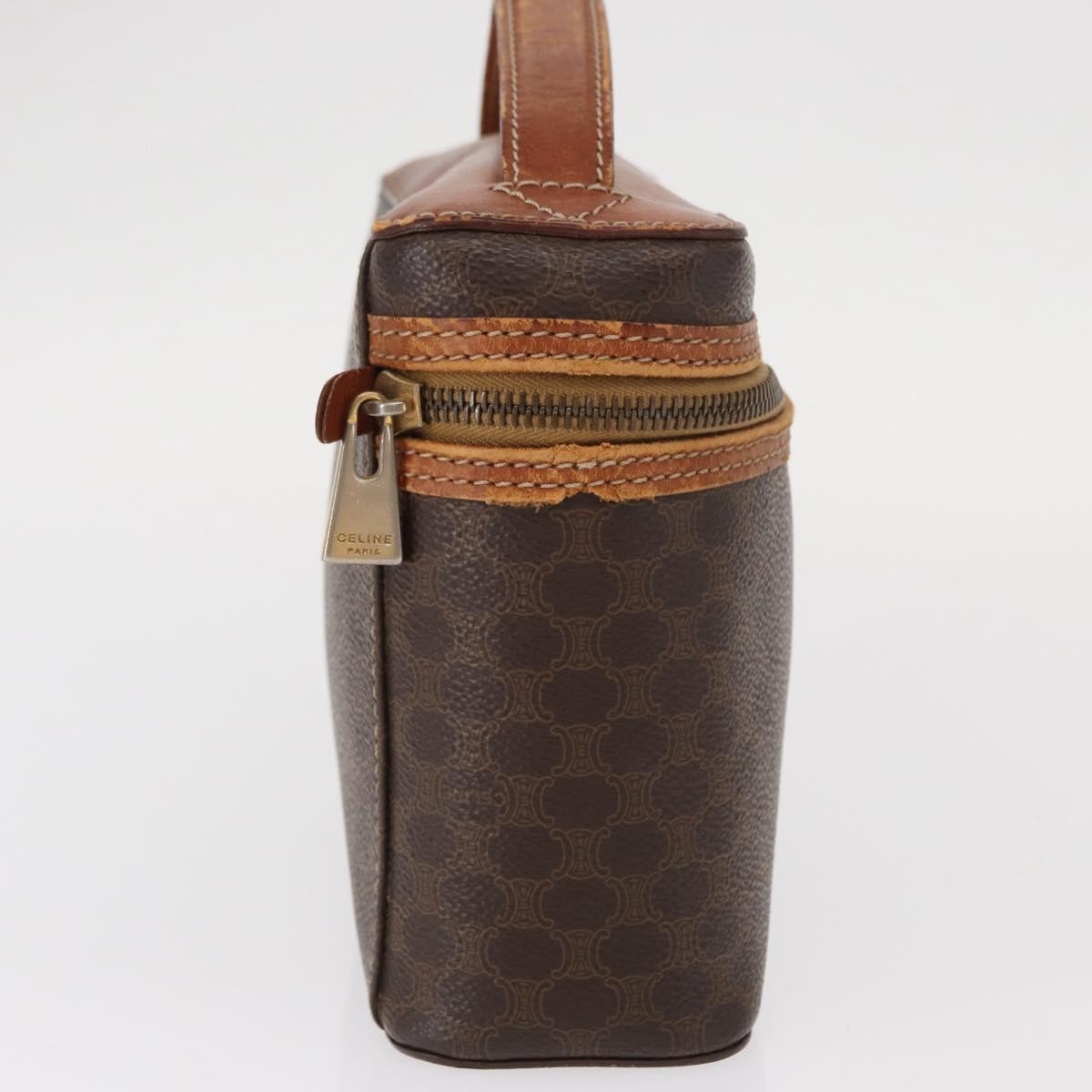 CELINE Macadam Canvas Vanity Pouch PVC Leather Brown Gold Auth ep12322
