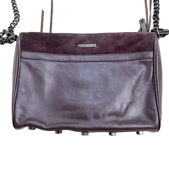 Rebecca Minkoff Large Mac Handbag Wine Red Suede Leather Chain Crossbody Bag
