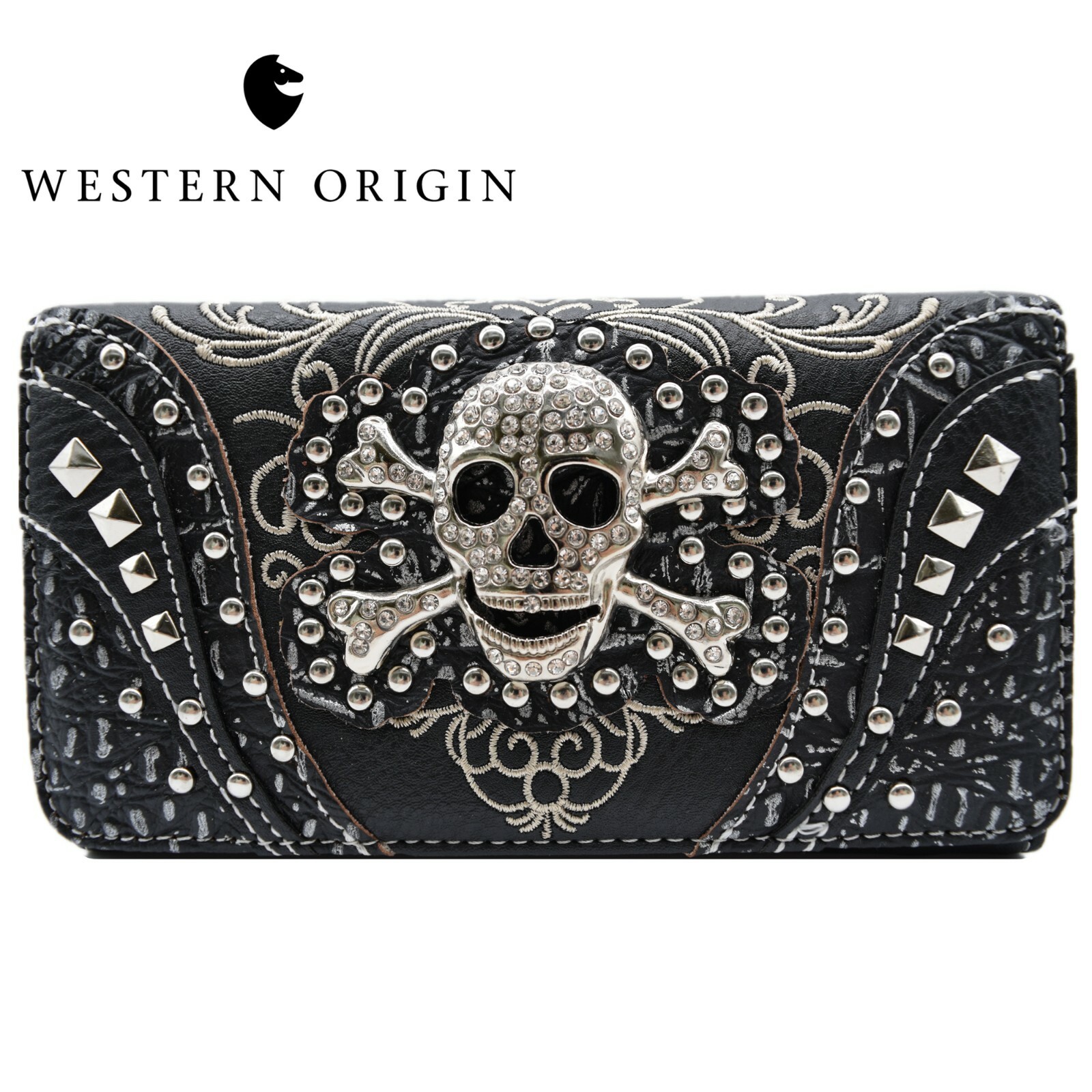 Punk Gothic Skull Crossbone Goth Purse Women Shoulder Bag Crossbody Wallet Black
