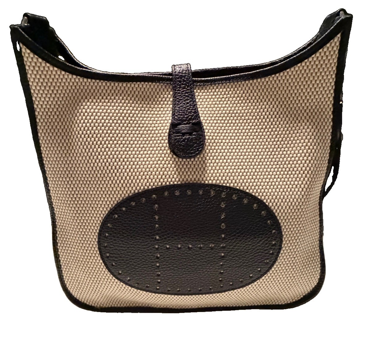 Hermès Evelyne III PM bag Black Leather and Beige Canvas.Gorgeous.See Pics! Read