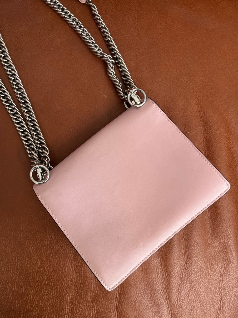 FENDI Kan I smooth calfskin leather medium chain crossbody bag pink