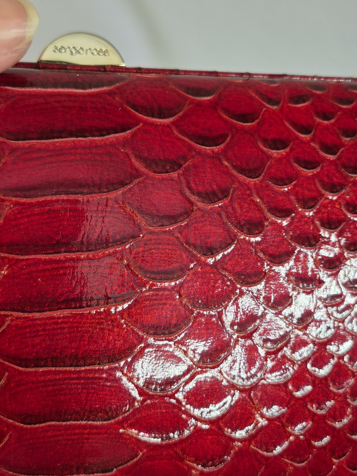 Sergio Rossi Vintage Red Snakeskin Hard Case Clutch Minaudiere Luxury Bag Italy
